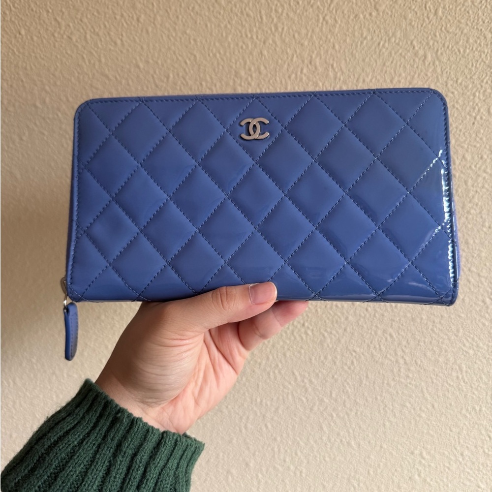 Chanel Blue Patent Leather Jumbo Wallet